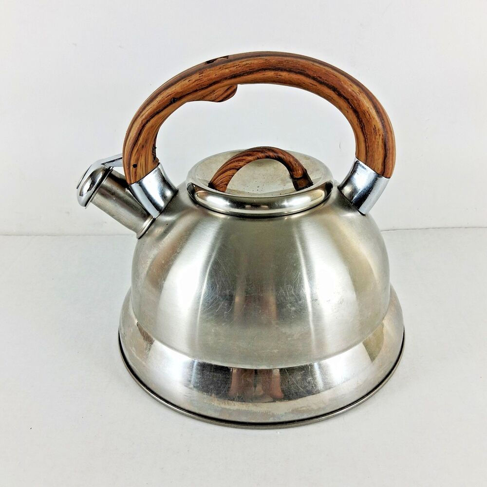 Balduzzi Italian Style Stainless Steel Whistling Tea Kettle Wood Grain Handle